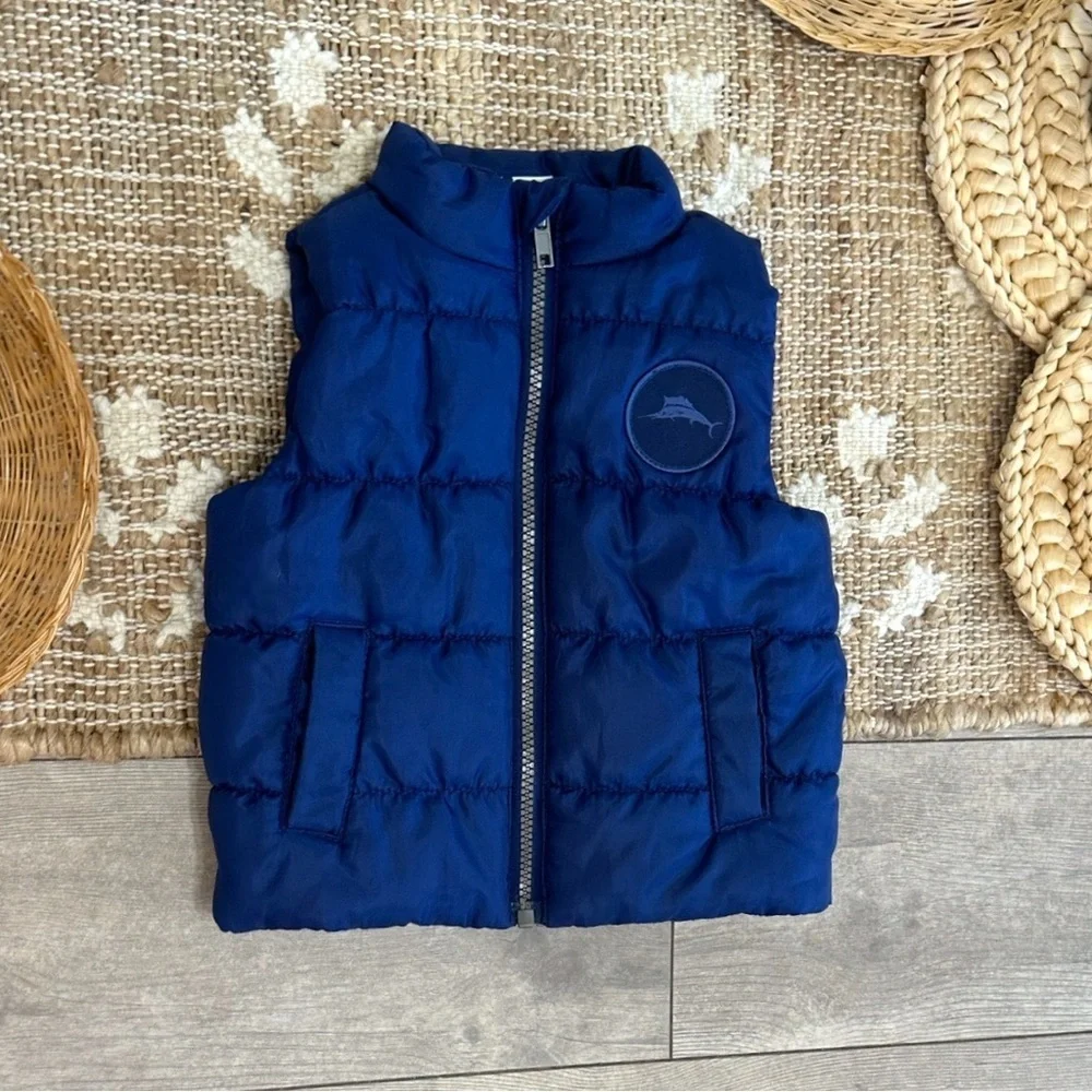New Tommy Bahama Baby Boys Puffer Vest Jacket Navy Blue Logo Patch 12 Months